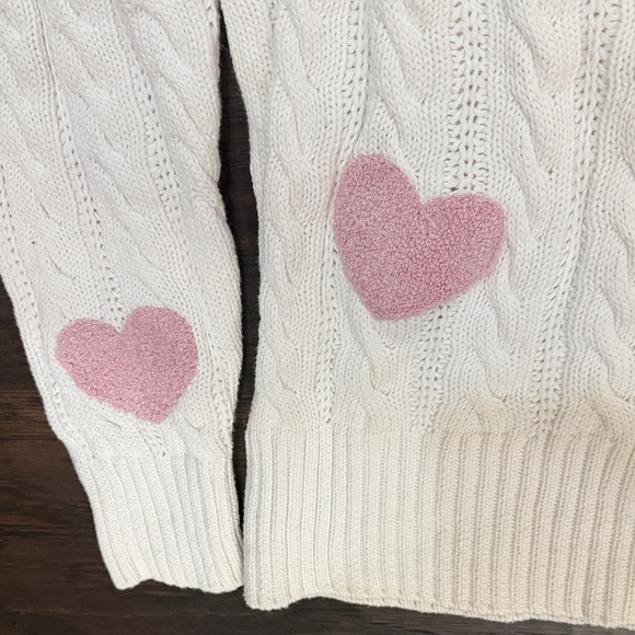 Beach Riot Sweater white with Pink Heart Accents cable knit crewneck - Picture 4 of 10